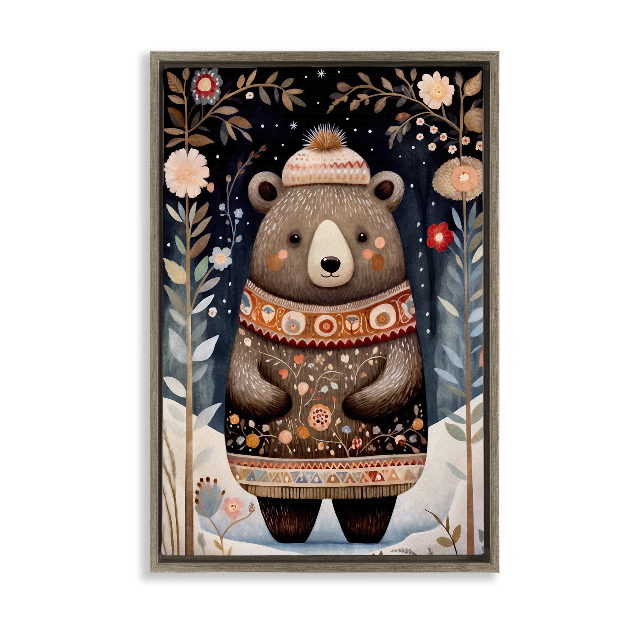 Stupell Industries Winter Woodland Bear Animals & Insects Painting Brown Floater Framed Art Print Wall Art, 21 x 31