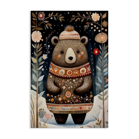 Stupell Industries Winter Woodland Bear Animals & Insects Painting Gallery Wrapped Canvas Art Print Wall Art, 16 x 24