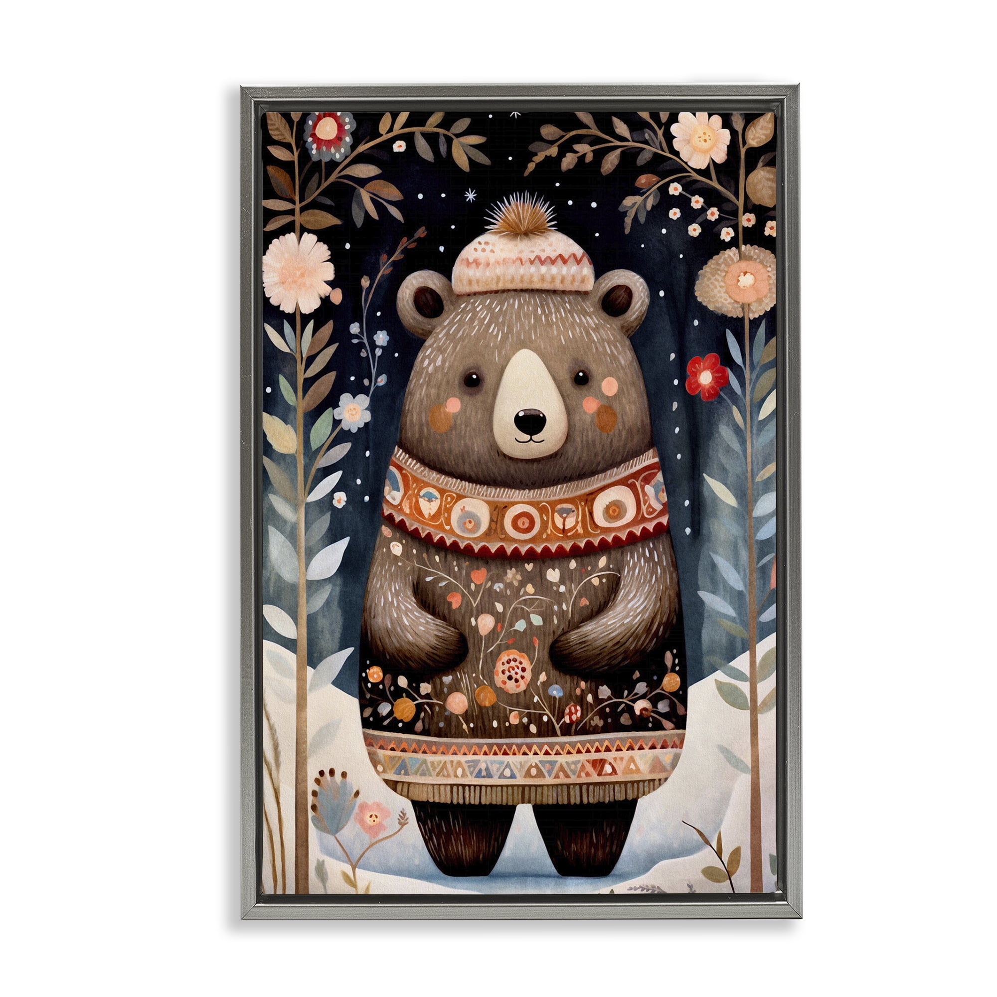 Stupell Industries Winter Woodland Bear Animals & Insects Painting Gray Floater Framed Art Print Wall Art, 17 x 25