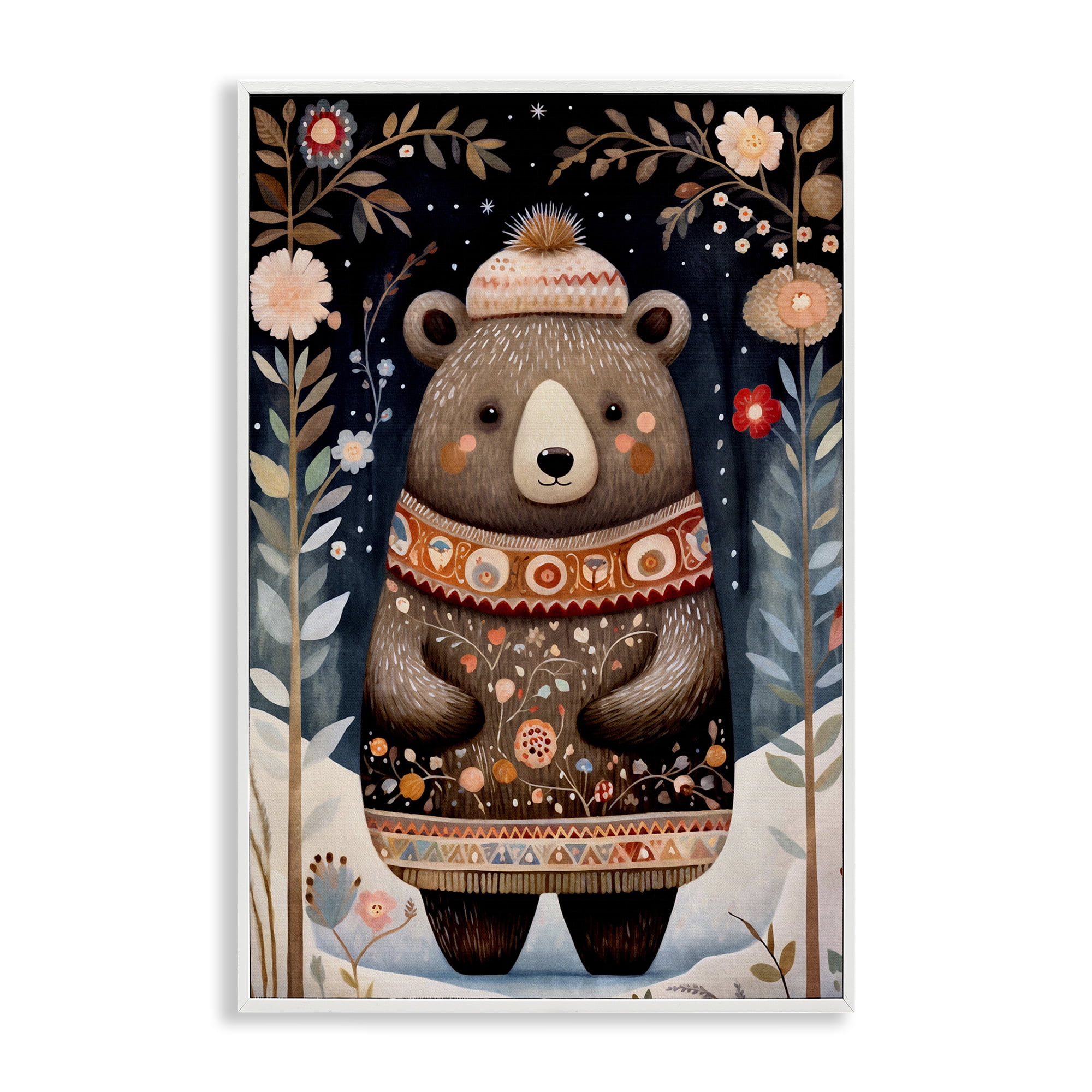 Stupell Industries Winter Woodland Bear Animals & Insects Painting White Framed Art Print Wall Art, 12 x 18