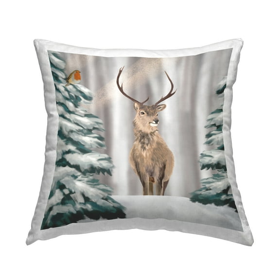 Stupell Industries Winter Woodland Elk Square Decorative Printed Throw Pillow, 18 x 18,