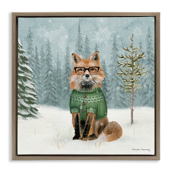 Stupell Industries Winter Woodland Fox Animals Painting Brown Floater Framed Canvas Art Print Wall Art, 25 x 25