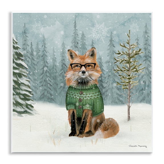 Stupell Industries Winter Woodland Fox Animals Painting Unframed Art Print Wall Art, 12 x 12