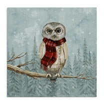 Stupell Industries Winter Woodland Owl Animals Painting Wrapped Canvas Canvas Art Print Wall Art, 17 x 17