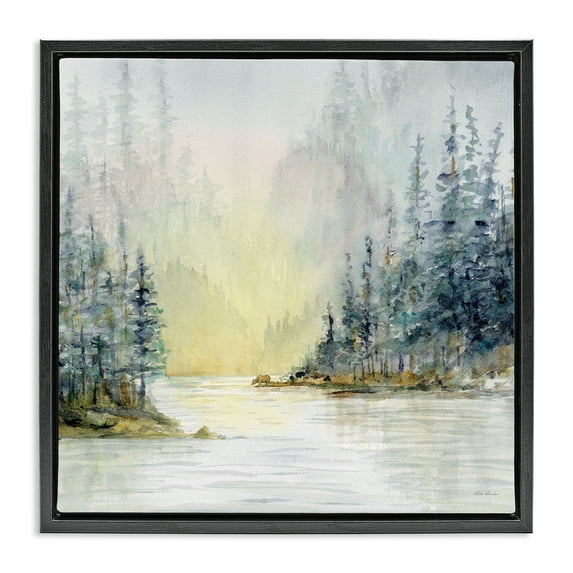 Stupell Industries Winter Woodland Scene Landscape & Nature Painting Black Floater Framed Canvas Art Print Wall Art, 18 x 18
