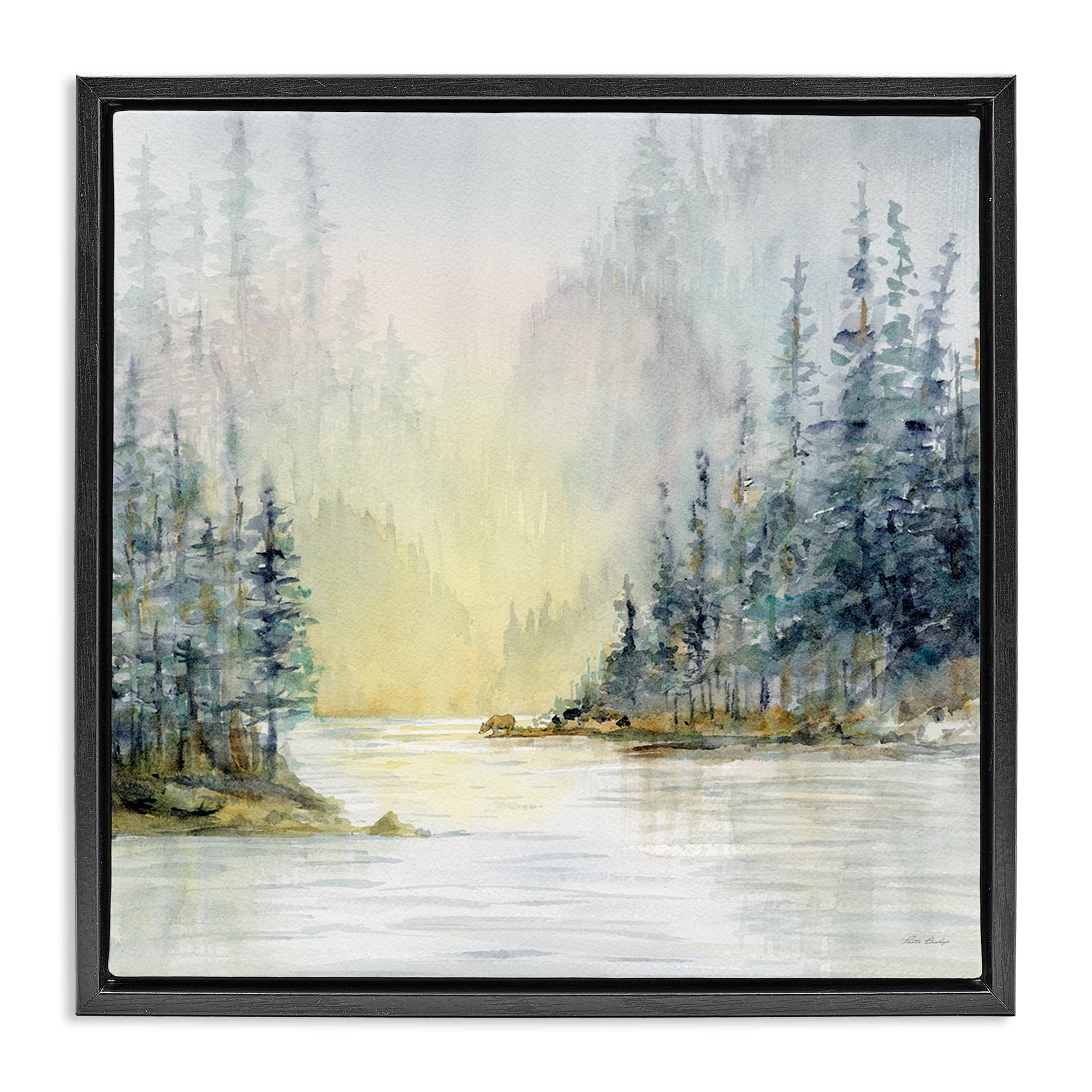 Stupell Industries Winter Woodland Scene Landscape & Nature Painting Black Floater Framed Canvas Art Print Wall Art, 25 x 25