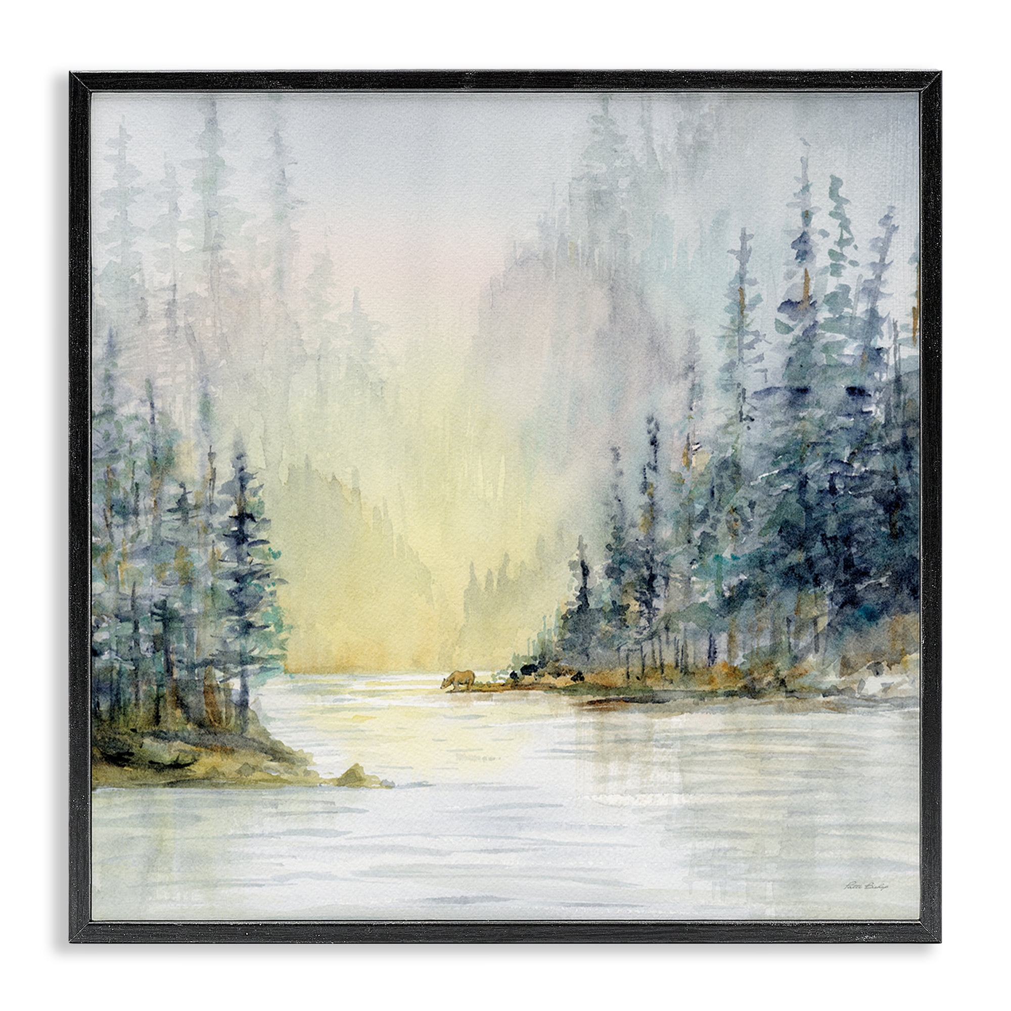 Stupell Industries Winter Woodland Scene Landscape & Nature Painting Black Framed Art Print Wall Art, 24 x 24