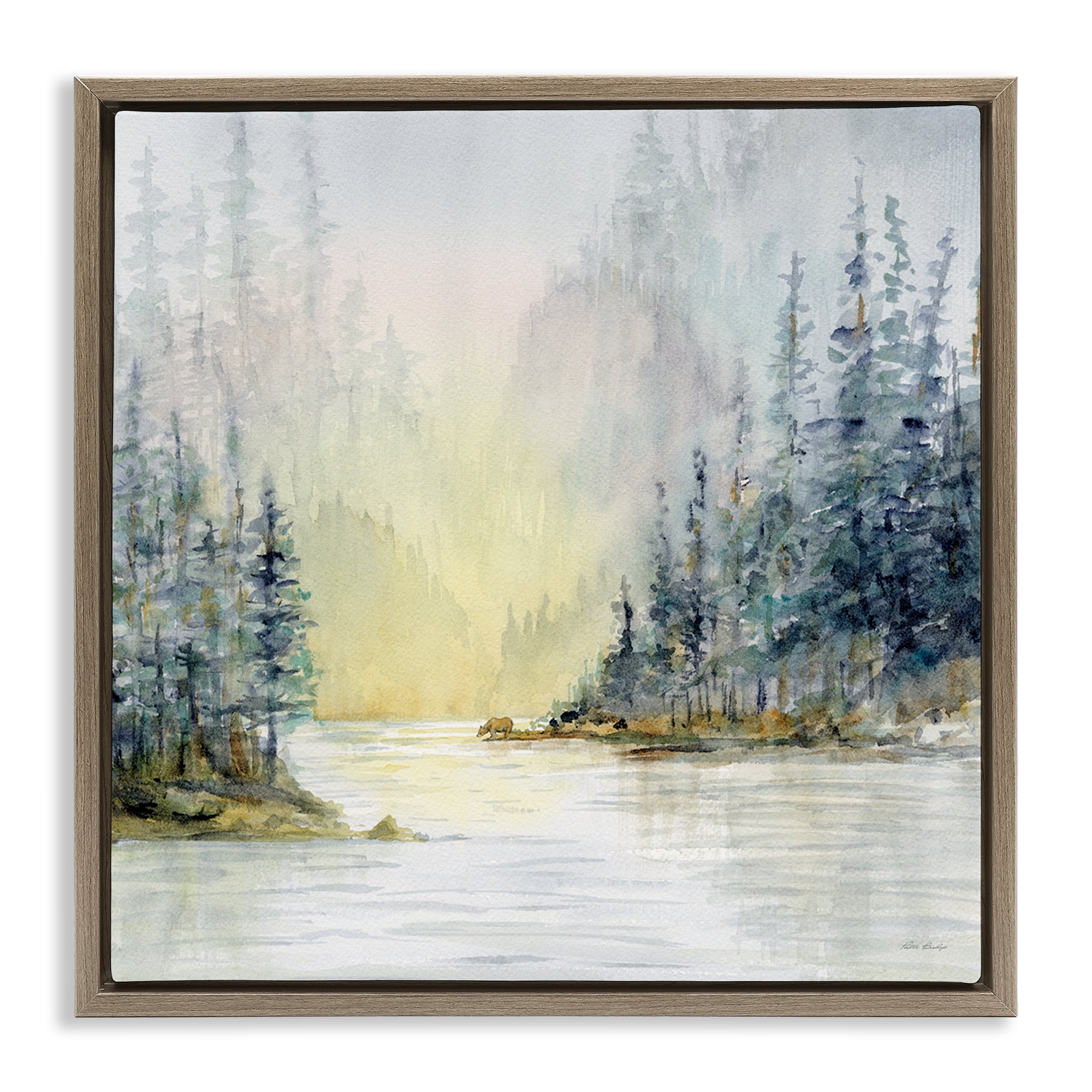 Stupell Industries Winter Woodland Scene Landscape & Nature Painting Brown Floater Framed Canvas Art Print Wall Art, 18 x 18