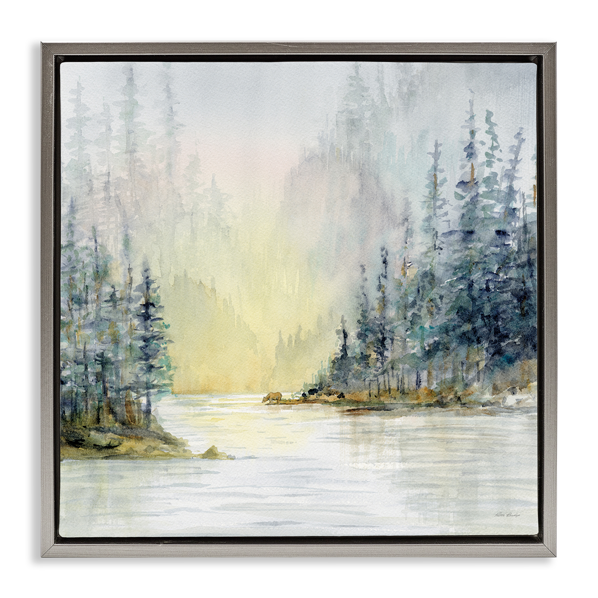 Stupell Industries Winter Woodland Scene Landscape & Nature Painting Gray Floater Framed Canvas Art Print Wall Art, 18 x 18