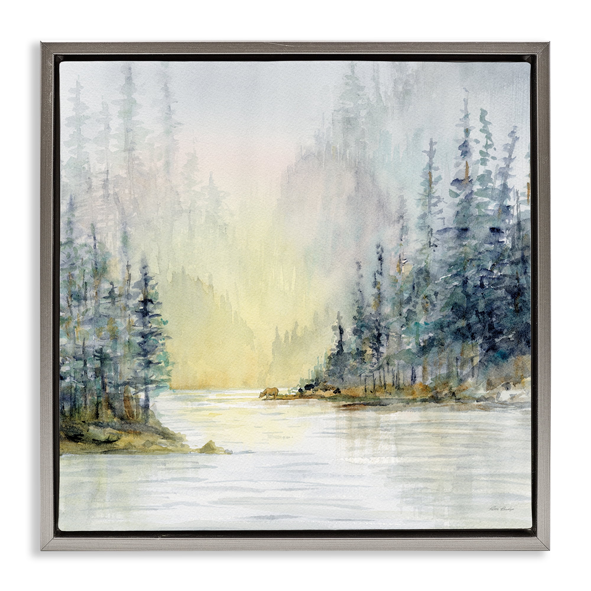 Stupell Industries Winter Woodland Scene Landscape & Nature Painting Gray Floater Framed Canvas Art Print Wall Art, 25 x 25