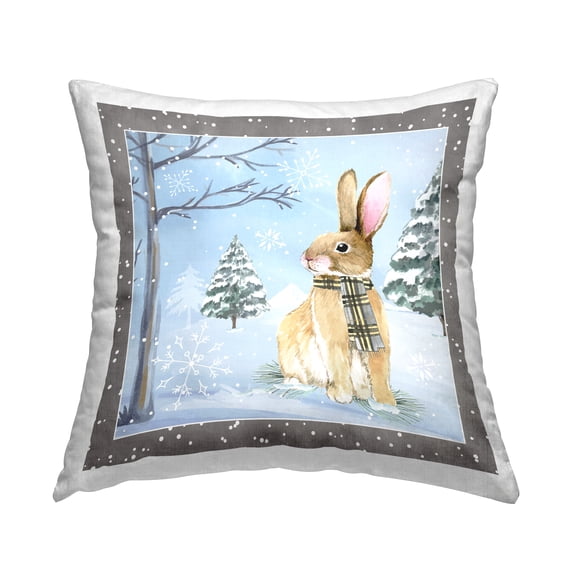 Stupell Industries Winter Woods Rabbit Snow Scene Printed Throw Pillow Design by ND Art