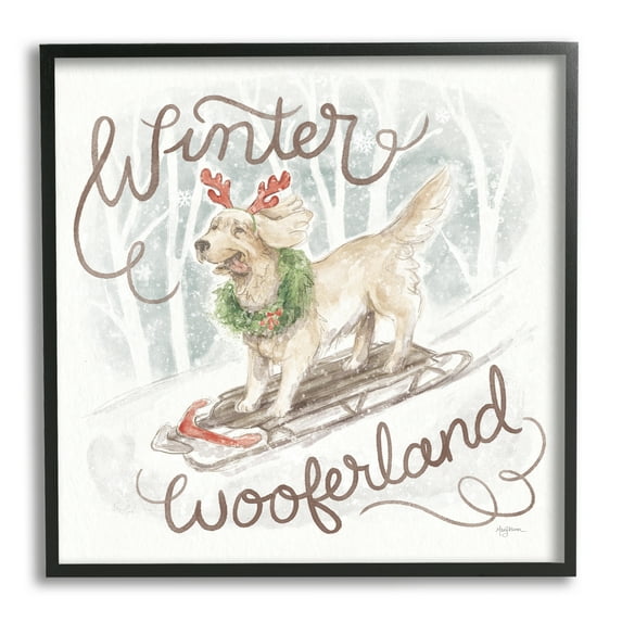 Stupell Industries Winter Wooferland Dog Holiday Painting Black Framed Art Print Wall Art, 12 x 12