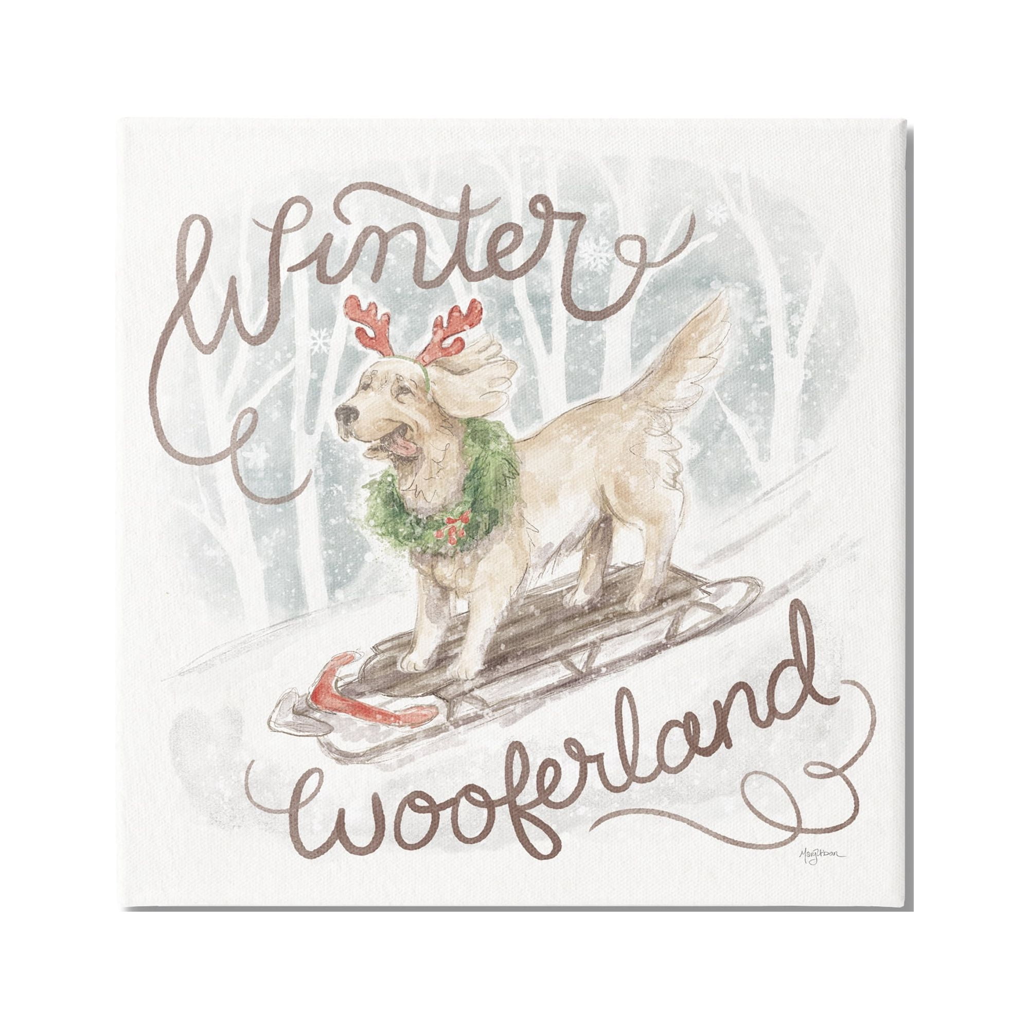 Stupell Industries Winter Wooferland Dog Holiday Painting Gallery Wrapped Canvas Art Print Wall Art, 36 x 36