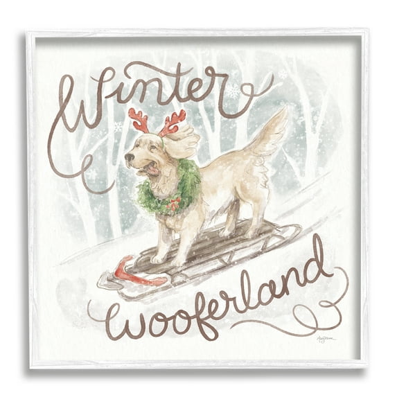 Stupell Industries Winter Wooferland Dog Holiday Painting White Framed Art Print Wall Art, 17 x 17