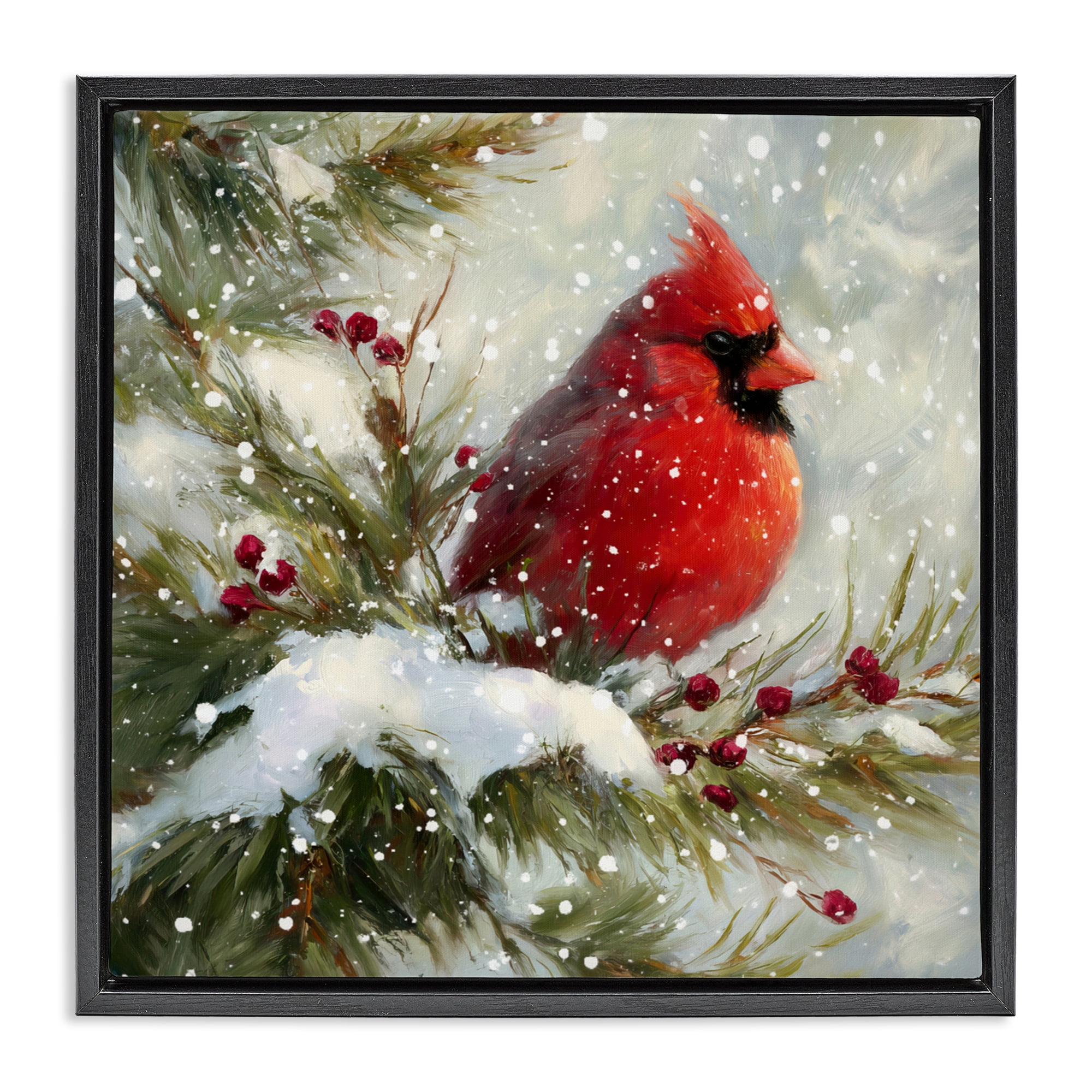 Stupell Industries Winter's Red Jewel Black Framed Floater Canvas Wall Art, design by Tina LeCour