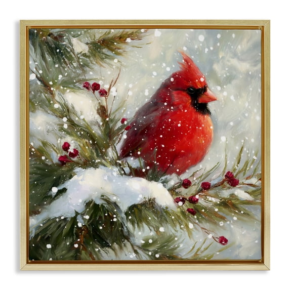 Stupell Industries Farmhouse Winter's Red Jewel Gold Floating Frame Canvas Art, 18 x 18, by Tina LeCour