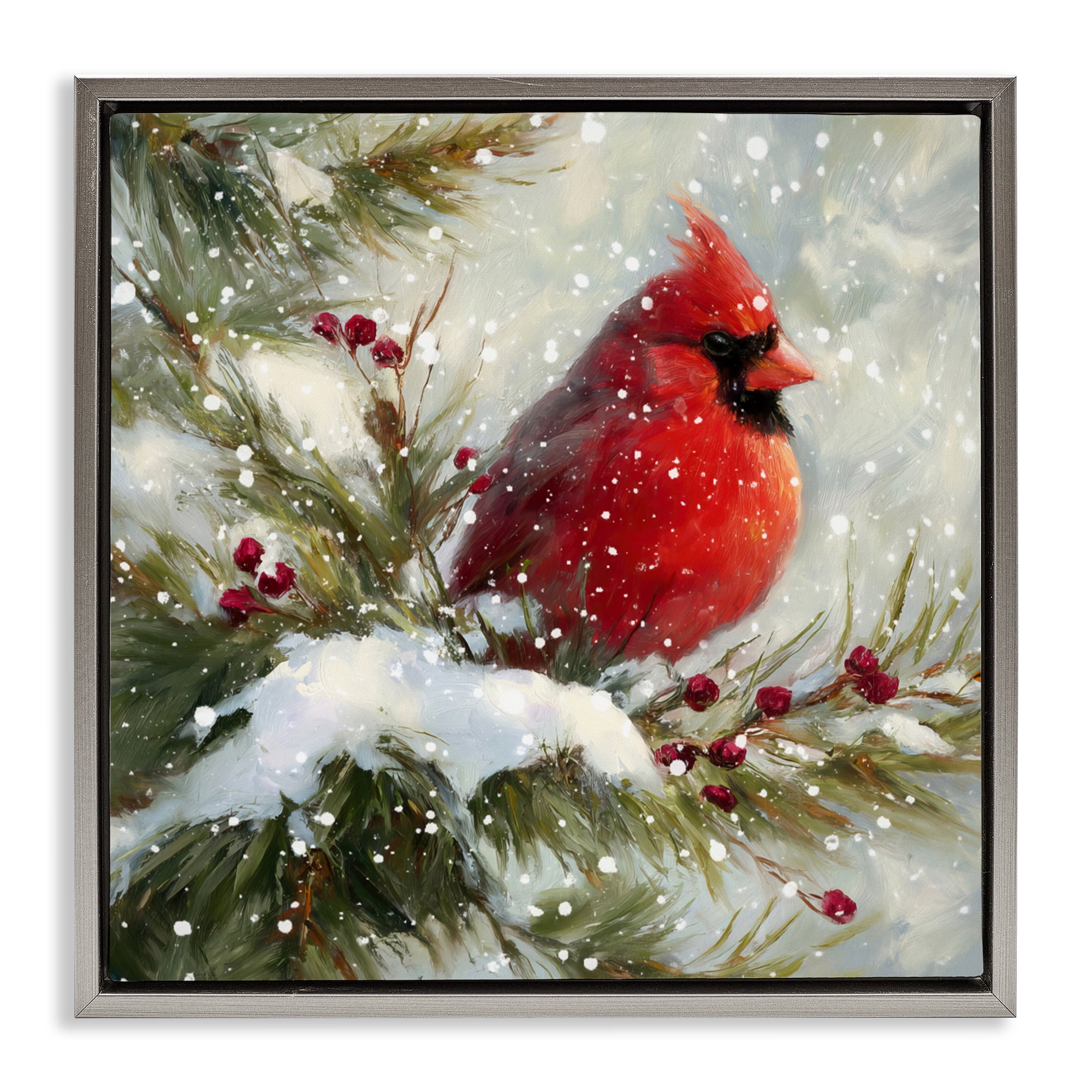 Stupell Industries Winter's Red Jewel Gray Framed Floater Canvas Wall Art, design by Tina LeCour