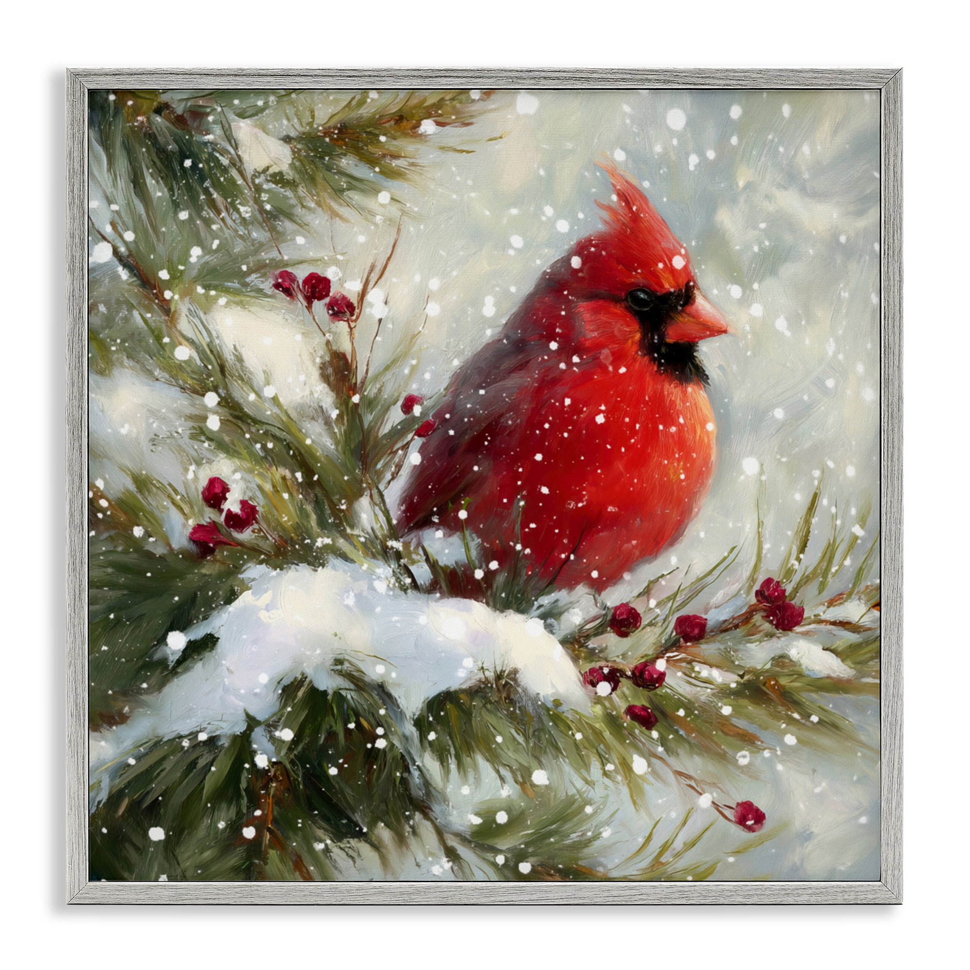 Stupell Industries Winter's Red Jewel Gray Framed Giclee Art, design by Tina LeCour
