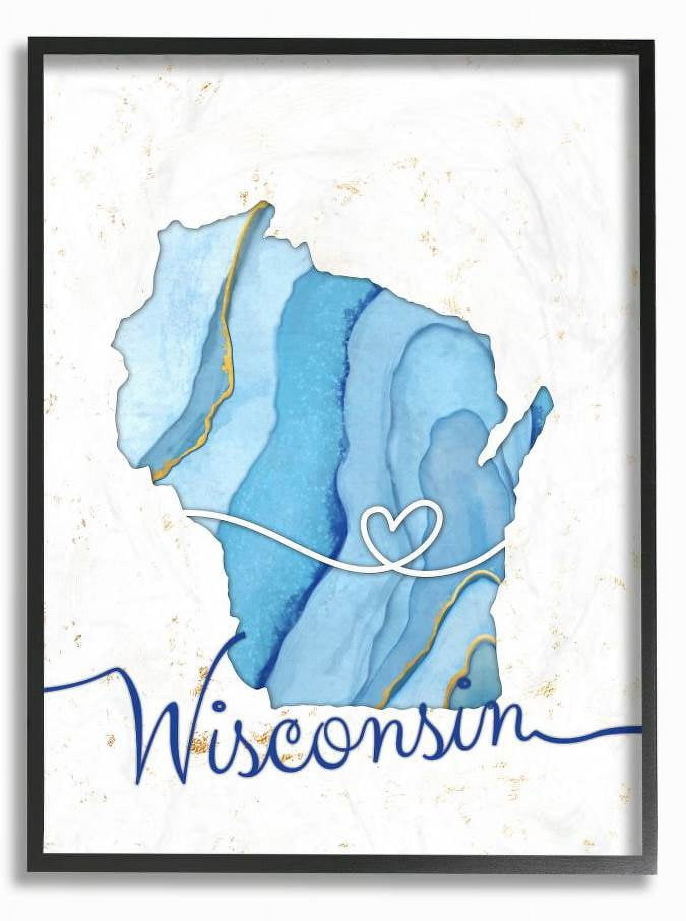 Stupell Industries Wisconsin Agate Blue US State Design Framed Wall Art by Ziwei Li