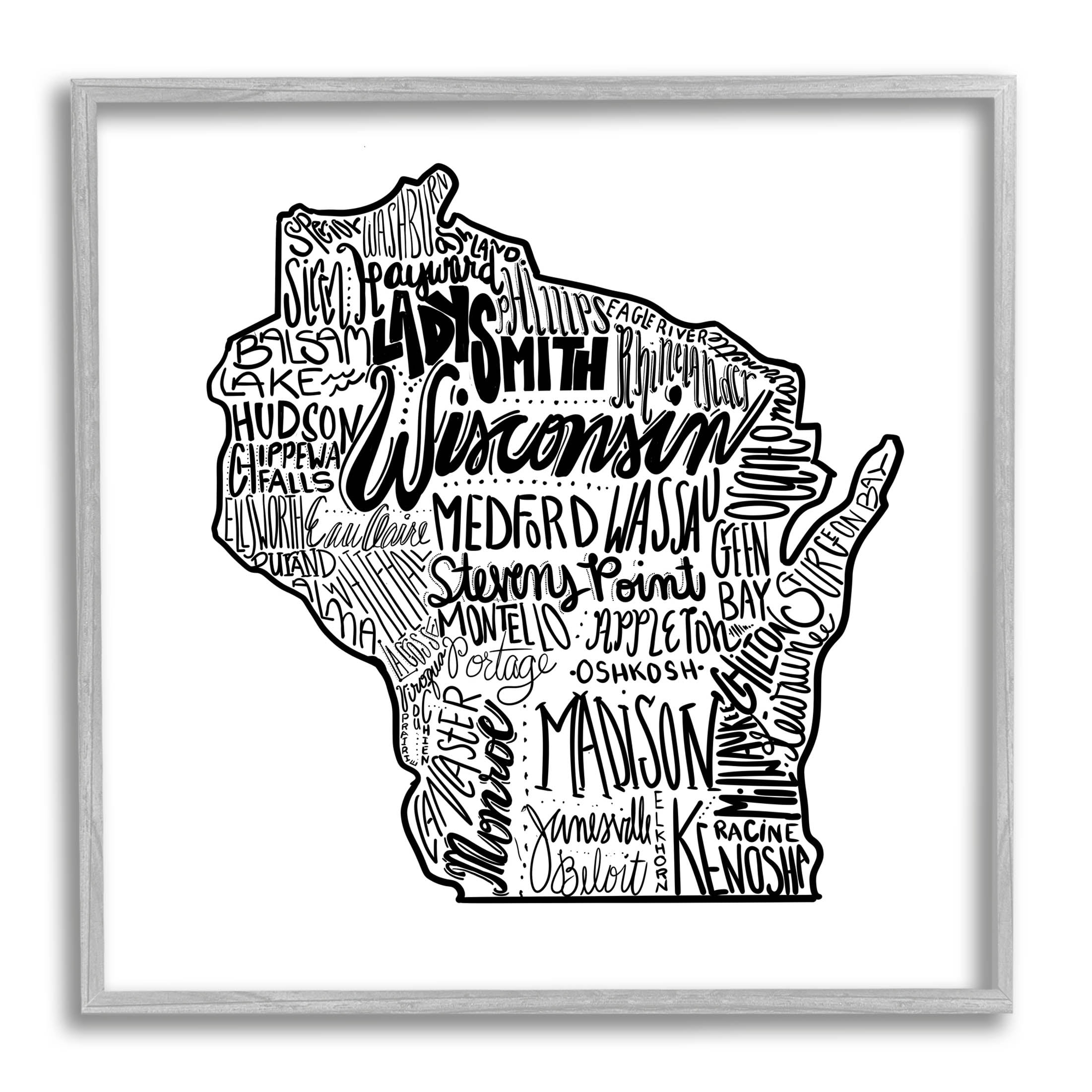 Stupell Industries Wisconsin City Typography Graphic Art Gray Framed Art Print Wall Art, Design by The Saturday Evening Post