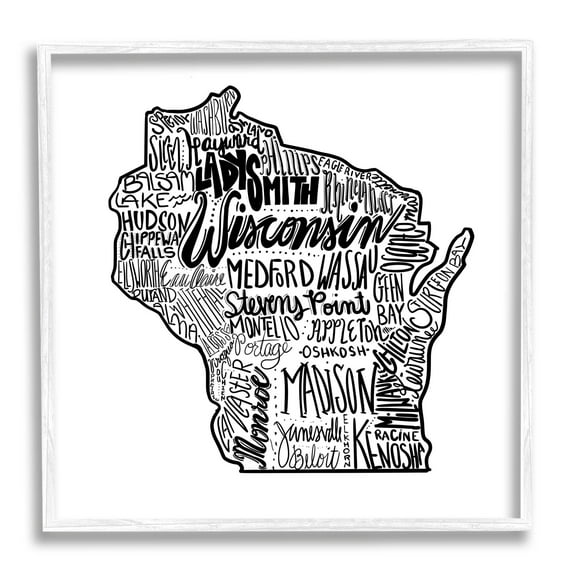 Stupell Industries Wisconsin City Typography Graphic Art White Framed Art Print Wall Art, Design by The Saturday Evening Post