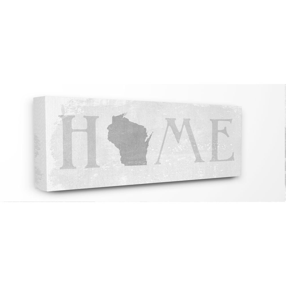 Stupell Industries Wisconsin Home State Map Grey Neutral Textured Word Design Canvas Wall Art by Daphne Polselli
