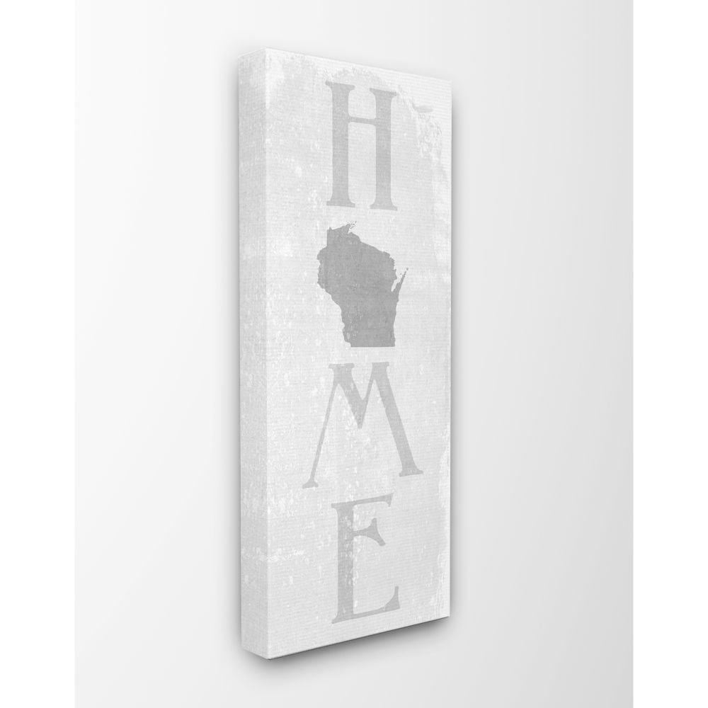 Stupell Industries Wisconsin Home State Map Grey Textured Word Design Canvas Wall Art by Daphne Polselli