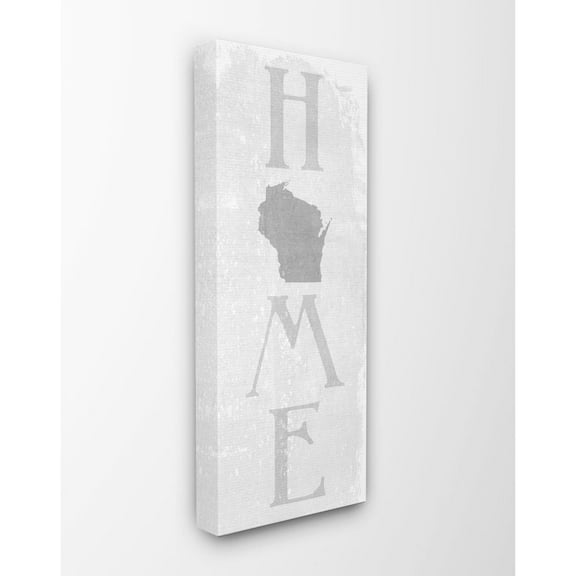 Stupell Industries Wisconsin Home State Map Grey Textured Word Design Canvas Wall Art by Daphne Polselli
