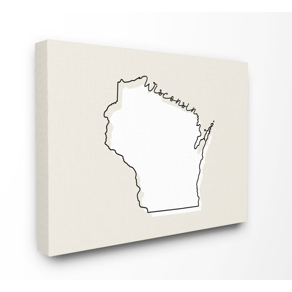 Stupell Industries Wisconsin Home State Map Neutral Print Design Canvas Wall Art by Daphne Polselli
