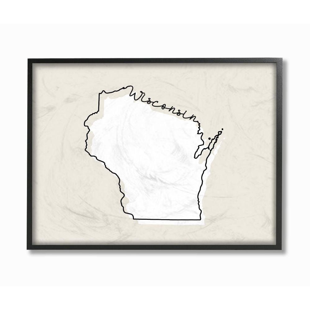 Stupell Industries Wisconsin Home State Map Neutral Print Design Framed Giclee Texturized Art by Daphne Polselli