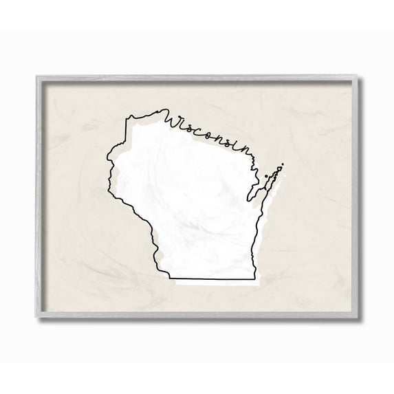 Stupell Industries Wisconsin Home State Map Neutral Print Design Gray Farmhouse Rustic Framed Giclee Texturized Art by Daphne Polselli