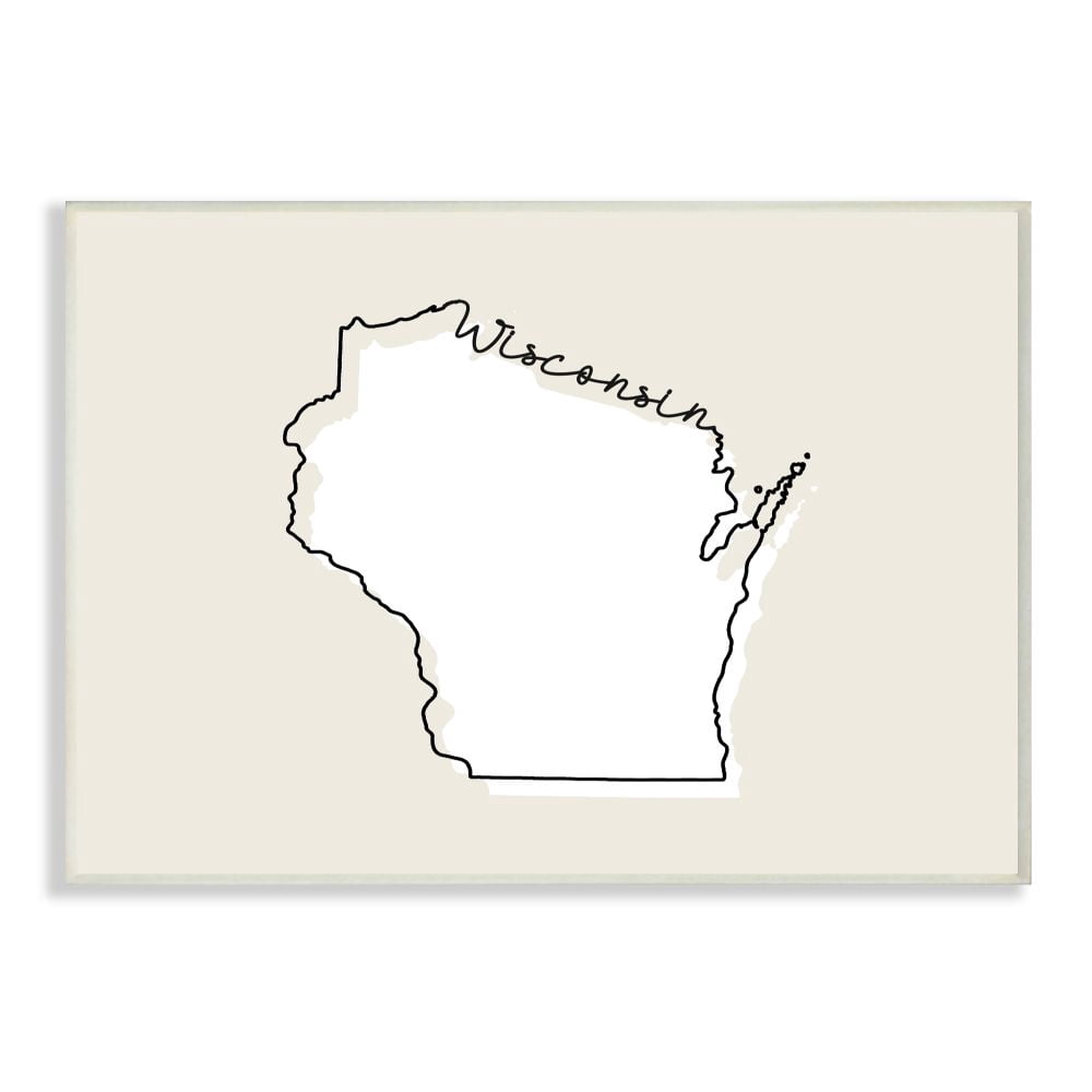 Stupell Industries Wisconsin Home State Map Neutral Print Design Wall Plaque Art by Daphne Polselli
