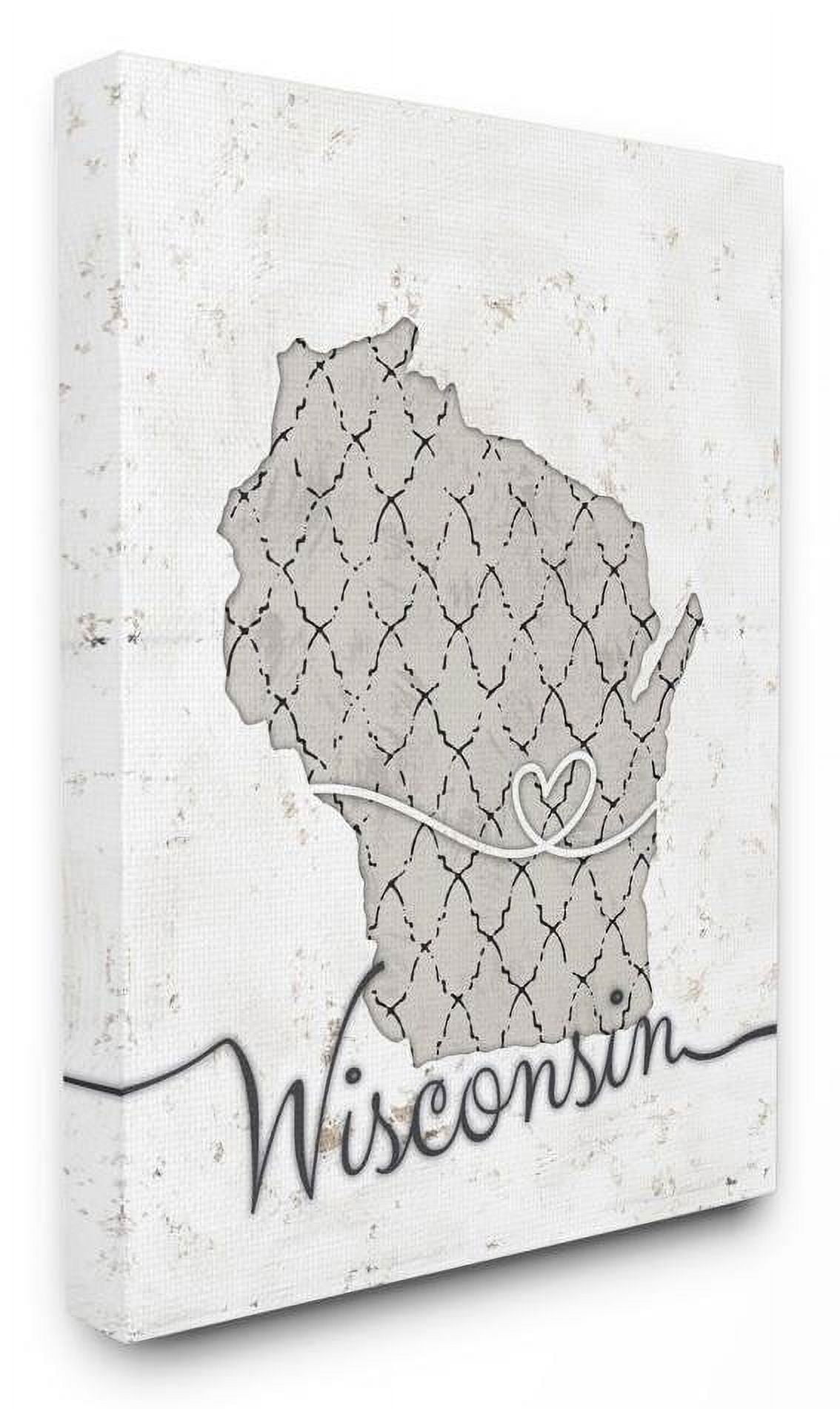 Stupell Industries Wisconsin Patterned Grey US State Design Canvas Wall Art by Ziwei Li