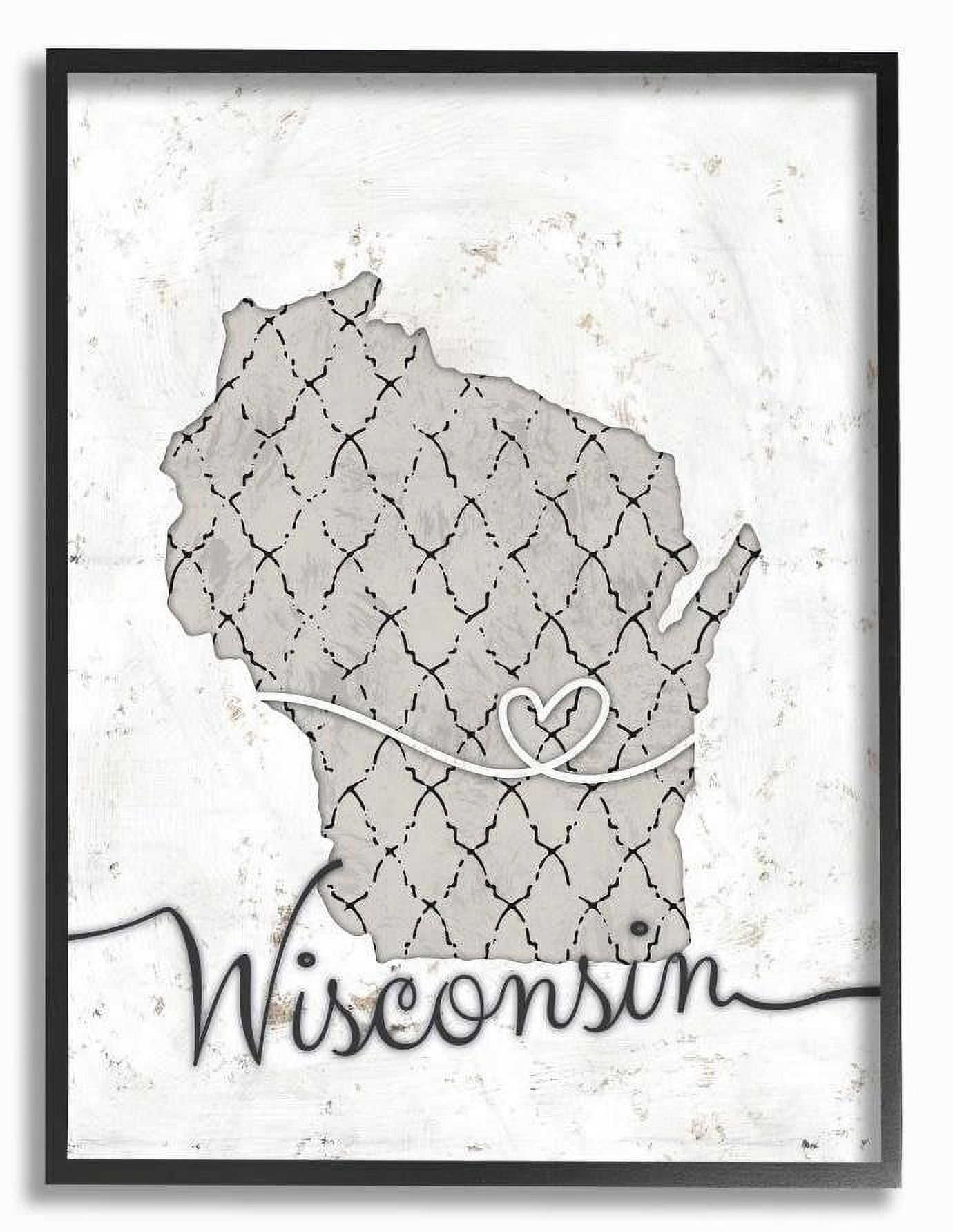 Stupell Industries Wisconsin Patterned Grey US State Design Framed Wall Art by Ziwei Li