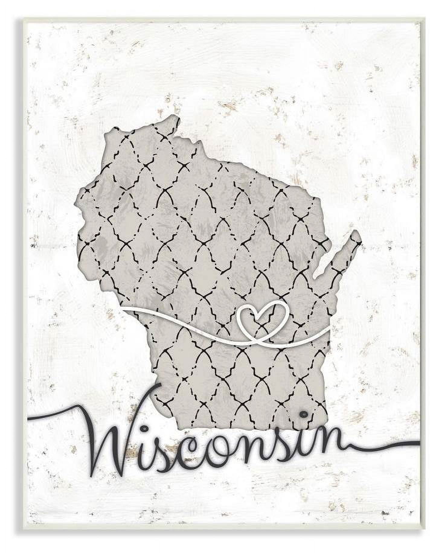 Stupell Industries Wisconsin Patterned Grey US State Design Wall Plaque by Ziwei Li