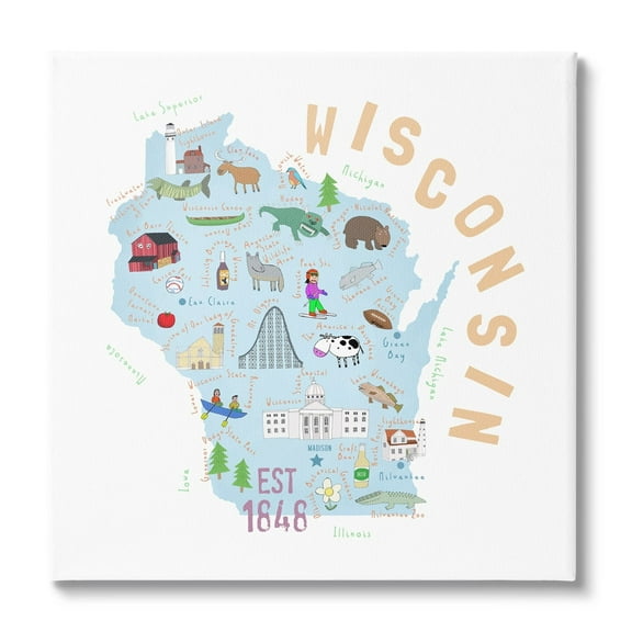 Stupell Industries Wisconsin Sights Landmark Doodles Travel & Places Painting Gallery Wrapped Canvas Print Wall Art