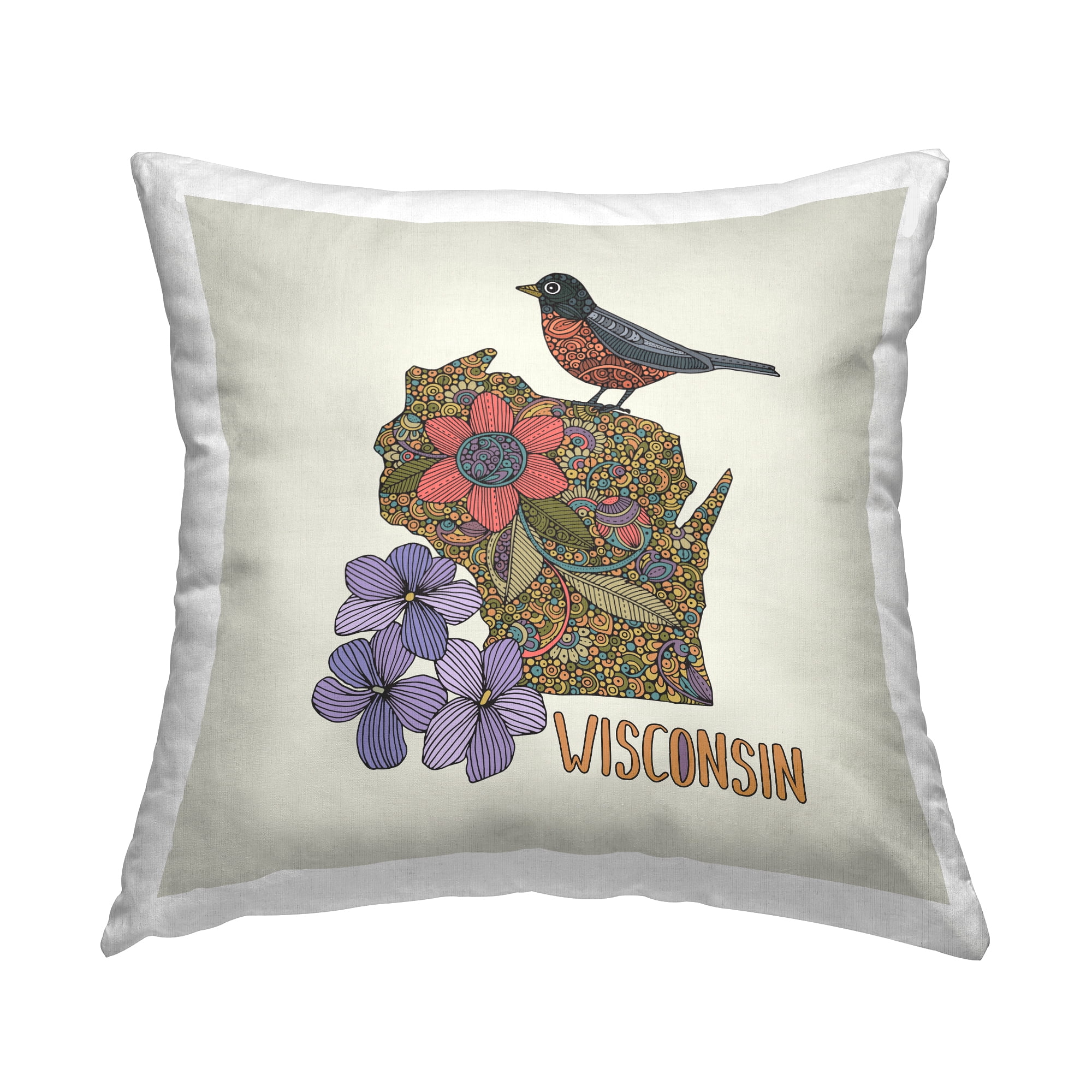 Stupell Industries Wisconsin Violets Floral Pattern Square Decorative Printed Throw Pillow, 18 x 18,