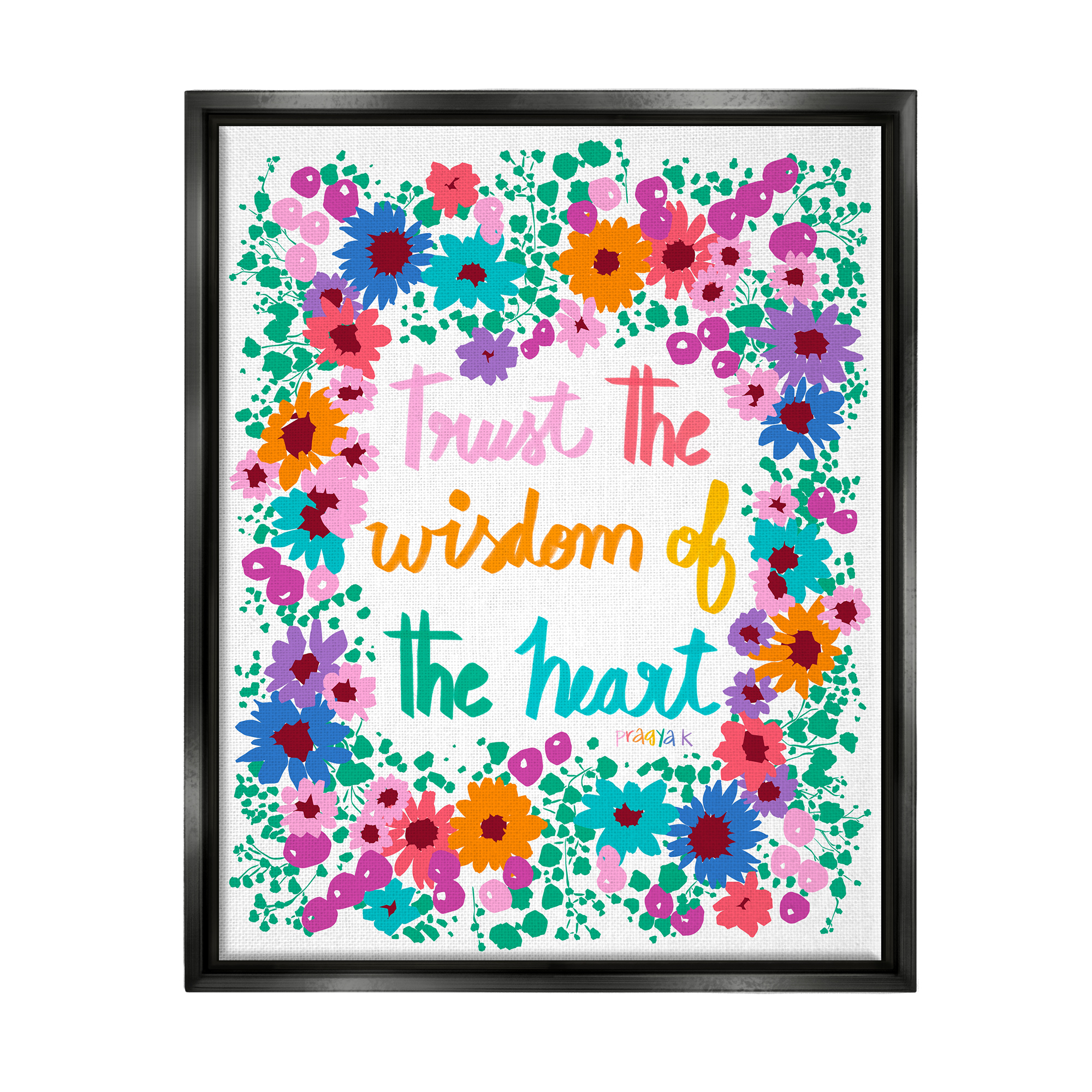Stupell Industries Wisdom of Heart Phrase Botanical & Floral Painting Black Floater Framed Canvas Art Print Wall Art, 17 x 21