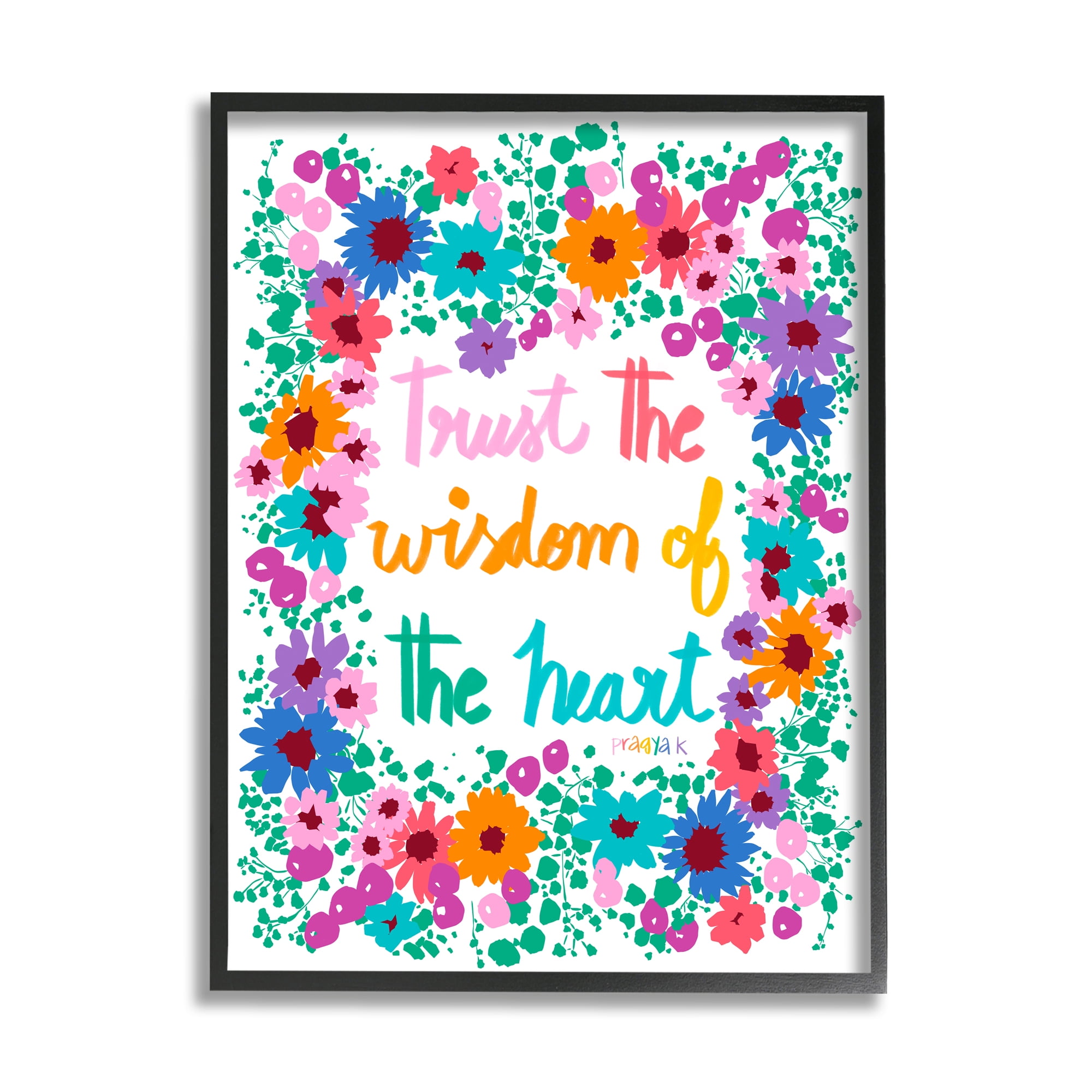 Stupell Industries Wisdom of Heart Phrase Botanical & Floral Painting Black Framed Art Print Wall Art, 24 x 30