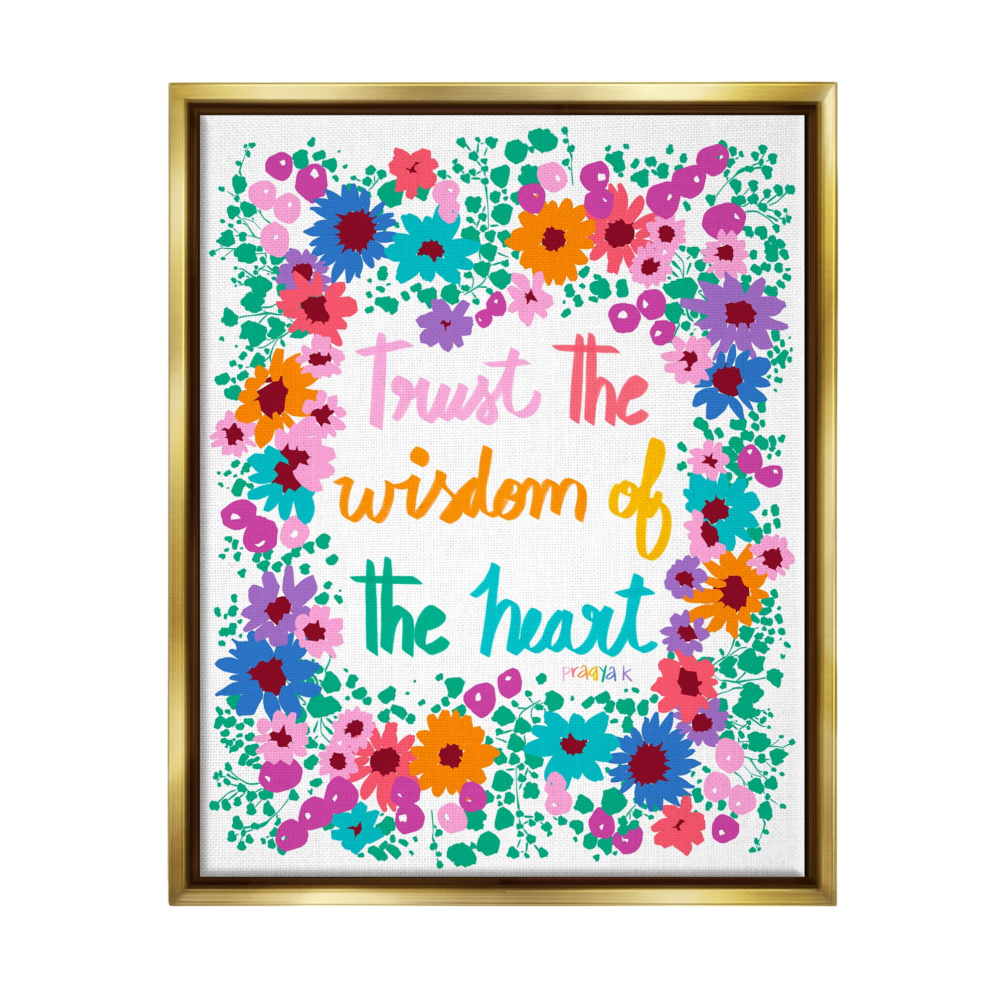 Stupell Industries Wisdom of Heart Phrase Botanical & Floral Painting Gold Floater Framed Canvas Art Print Wall Art, 25 x 31