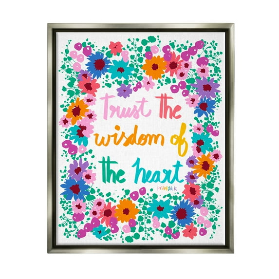 Stupell Industries Wisdom of Heart Phrase Botanical & Floral Painting Gray Floater Framed Canvas Art Print Wall Art, 25 x 31