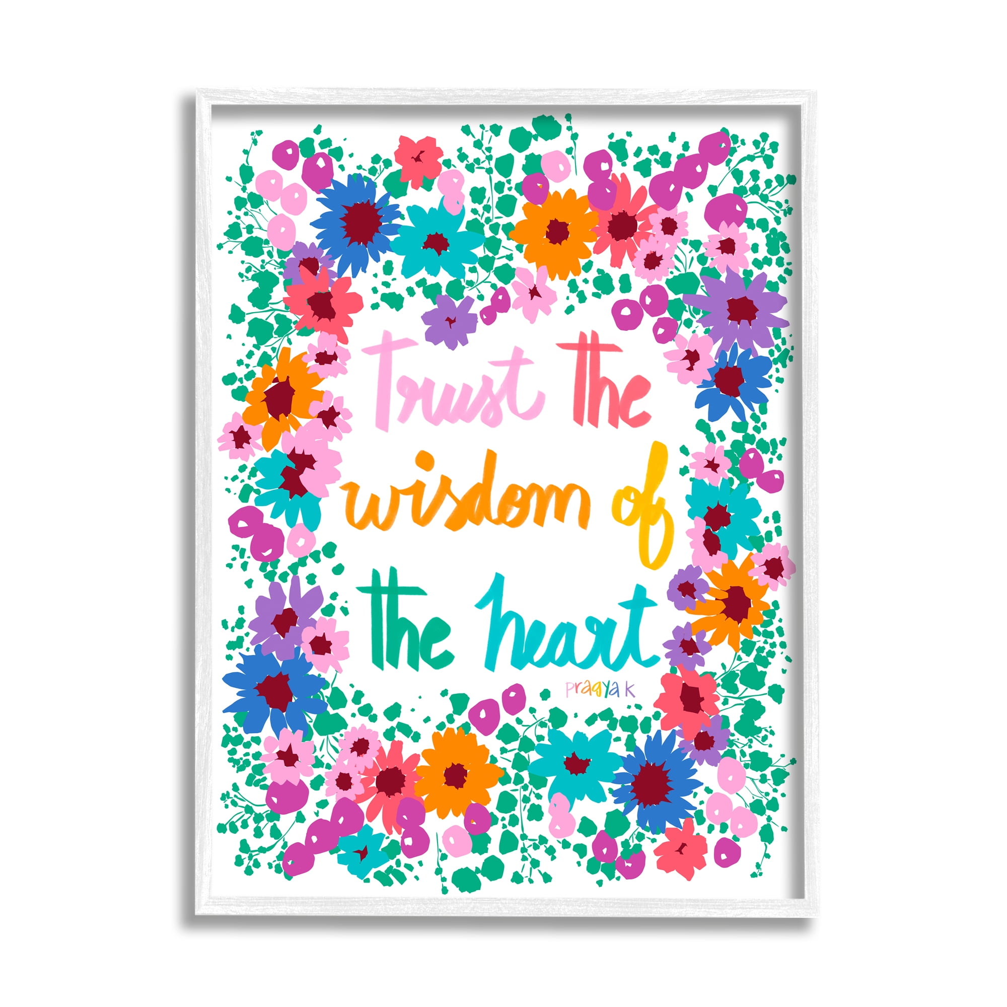 Stupell Industries Wisdom of Heart Phrase Botanical & Floral Painting White Framed Art Print Wall Art, 11 x 14