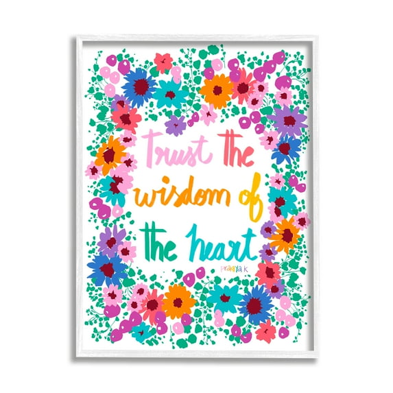 Stupell Industries Wisdom of Heart Phrase Botanical & Floral Painting White Framed Art Print Wall Art, 16 x 20