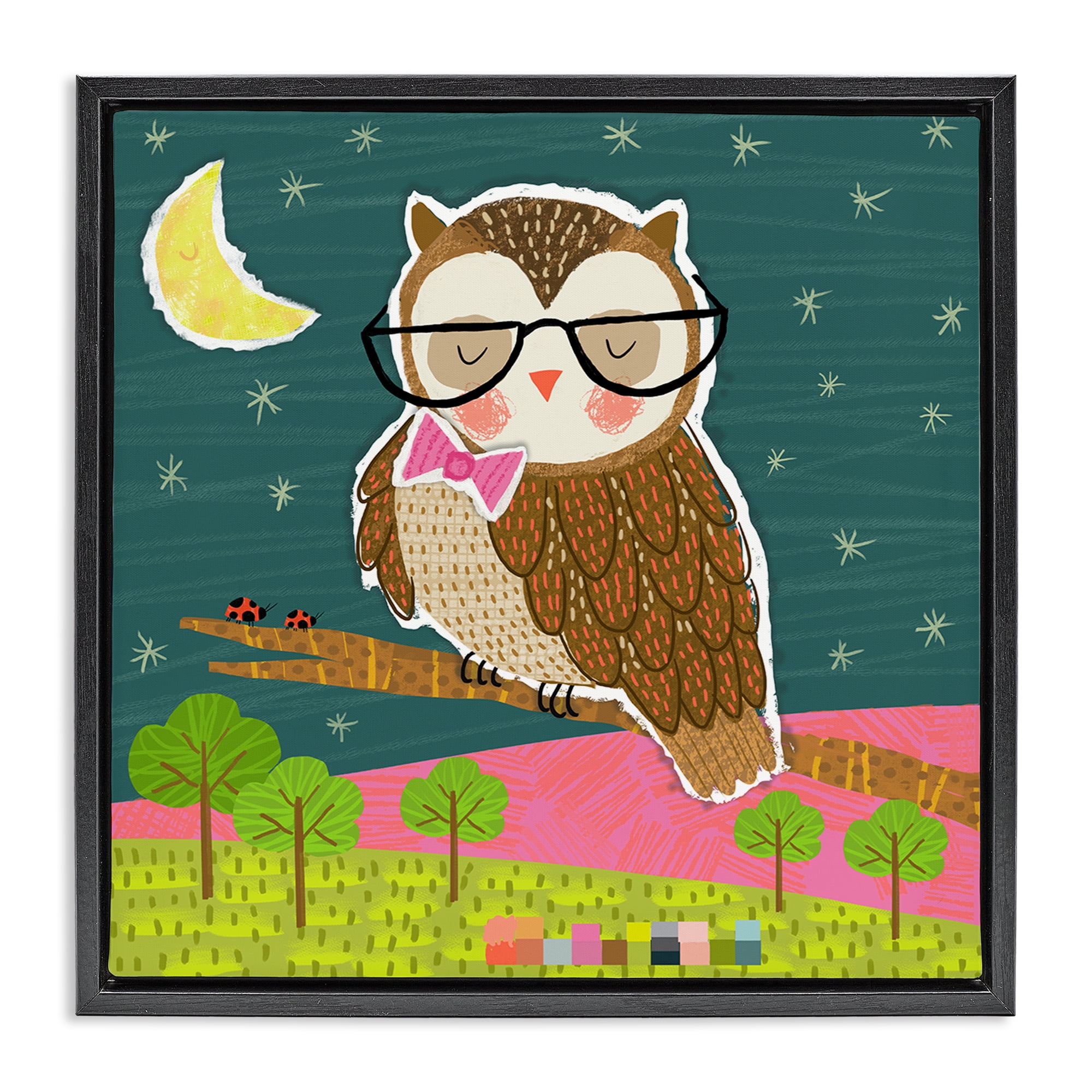 Stupell Industries Wise Owl on Branch Animals Painting Black Floater Framed Canvas Art Print Wall Art, 25 x 25