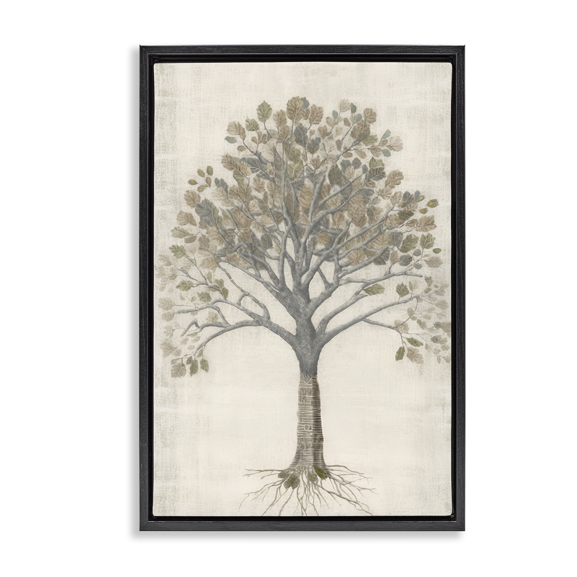 Stupell Industries Wise Tree Impression Botanical & Floral Drawing Black Floater Framed Canvas Art Print Wall Art, 21 x 31