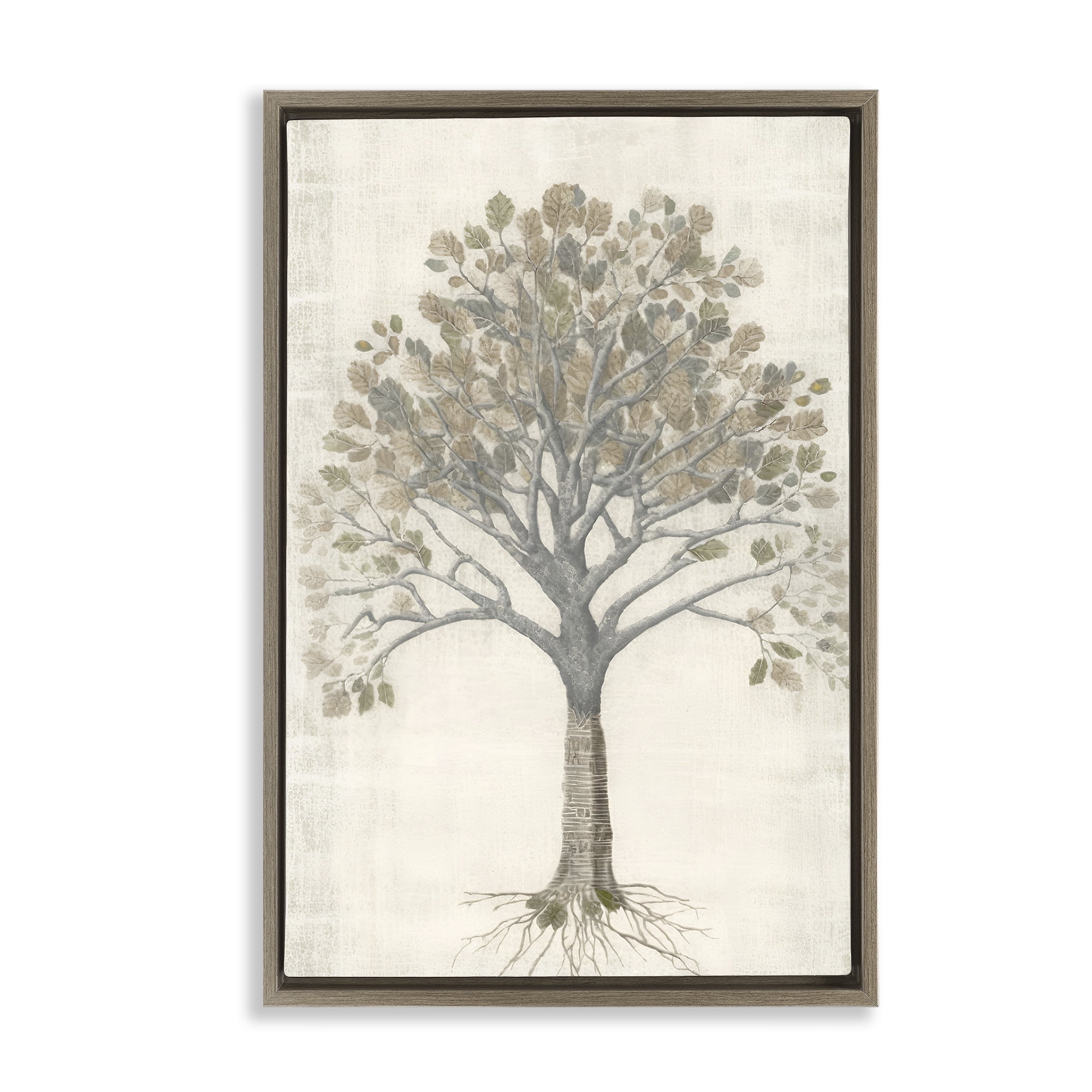 Stupell Industries Wise Tree Impression Botanical & Floral Drawing Brown Floater Framed Canvas Art Print Wall Art, 21 x 31