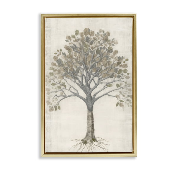 Stupell Industries Wise Tree Impression Botanical & Floral Drawing Gold Floater Framed Canvas Art Print Wall Art, 21 x 31