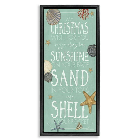 Stupell Industries Wish For You Christmas Phrase Holiday Painting Black Floater Framed Canvas Art Print Wall Art, 11 x 25