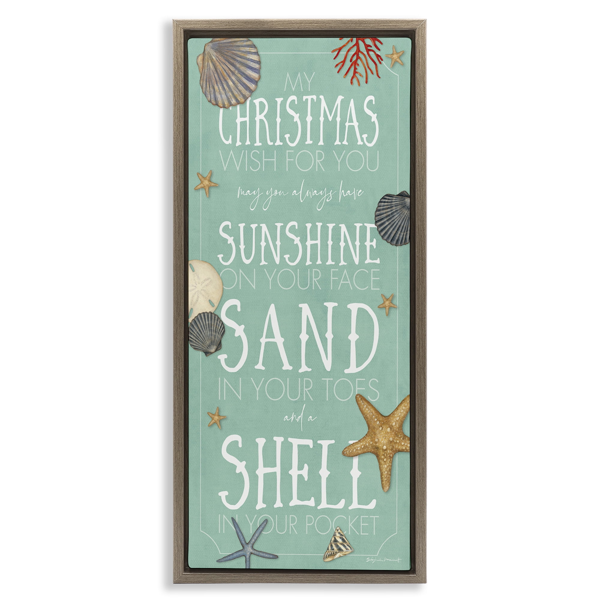 Stupell Industries Wish For You Christmas Phrase Holiday Painting Brown Floater Framed Canvas Art Print Wall Art, 11 x 25