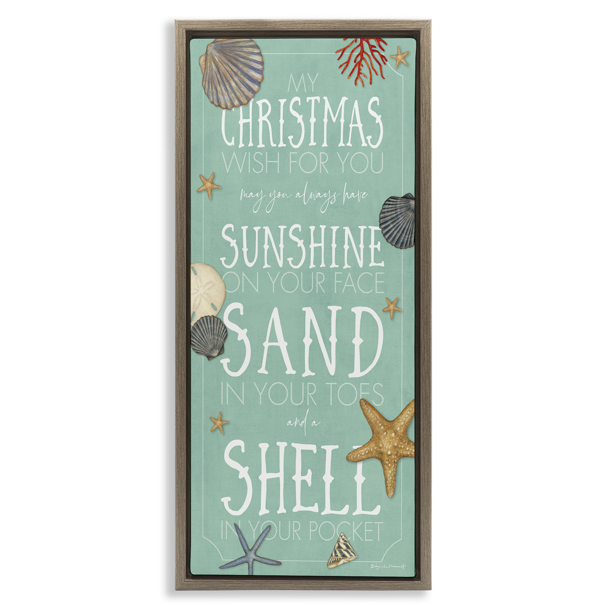 Stupell Industries Wish For You Christmas Phrase Holiday Painting Brown Floater Framed Canvas Art Print Wall Art, 15 x 31